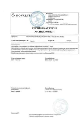 Сертификат Акласта 5 мг/100 мл раствор для инфузий 100 мл