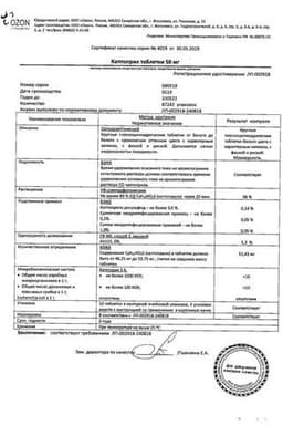 Сертификат Каптоприл 50 мг таблетки 40 шт