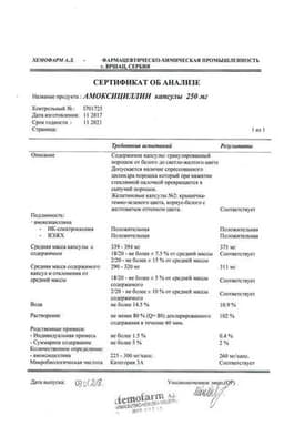 Сертификат Амоксициллин 250 мг капсулы 16 шт