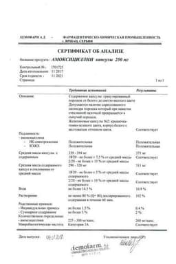 Сертификат Амоксициллин 250 мг капсулы 16 шт