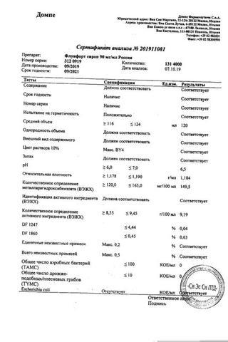 Сертификат Флуифорт сироп 90 мг/ мл фл.120 мл