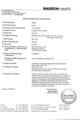 Сертификат Отинум 20% капли ушные 10 мл