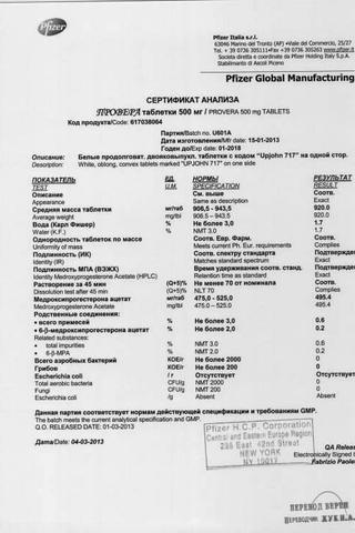 Сертификат Провера таблетки 500 мг 30 шт