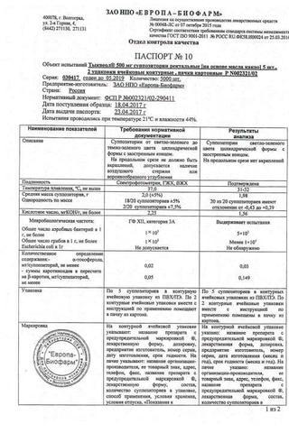 Сертификат Тыквеол суппозитории ректальные 10 шт