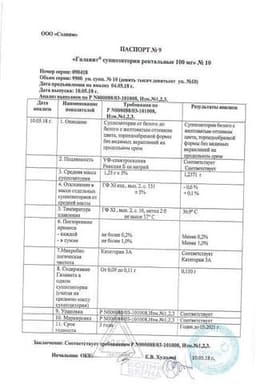 Сертификат Галавит 100 мг суппозитории ректальные 10 шт