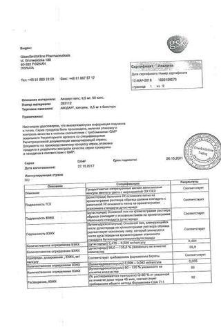 Сертификат Аводарт капсулы 0,5 мг 90 шт