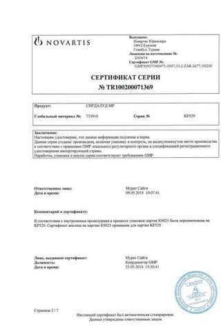 Сертификат Сирдалуд МР капсулы 6 мг 30 шт