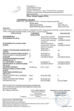 Сертификат Достинекс 0,5 мг таблетки 2 шт