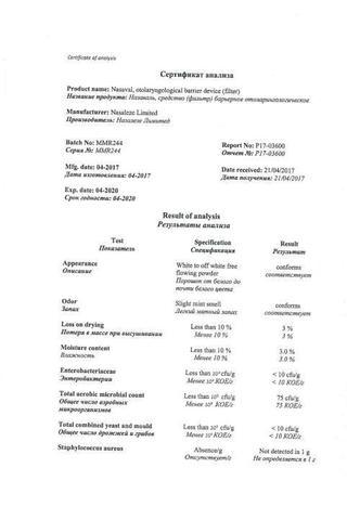 Сертификат Назаваль спрей 500 мг 200 доз фл. 1 шт