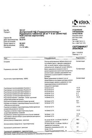 Сертификат Амприлан НД таблетки 5 мг + 25 мг  шт 30