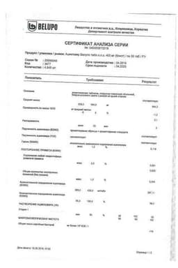 Сертификат Ацикловир Белупо 400 мг таблетки 35 шт