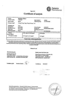 Сертификат Пиносол спрей назальный 10 мл