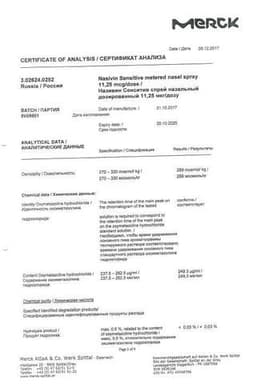 Сертификат Називин Сенситив для взрослых 22,5 мкг/доза спрей назальный 10 мл