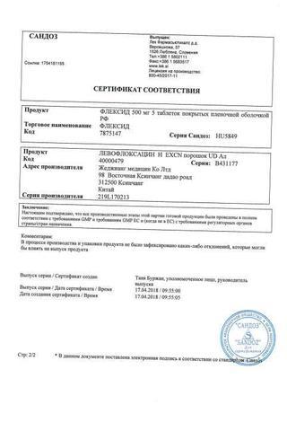 Сертификат Флексид таблетки 500 мг N14