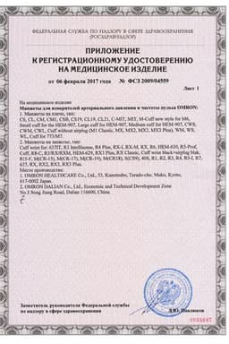 Сертификат Omron Манжета компрессионная СМ стандартная 22-32 см