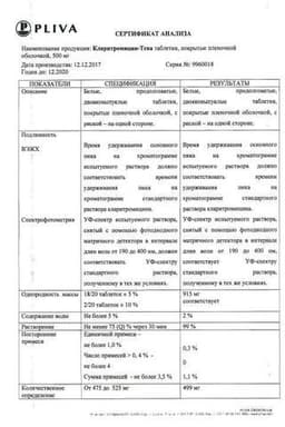 Сертификат Кларитромицин-Тева 500 мг таблетки 10 шт