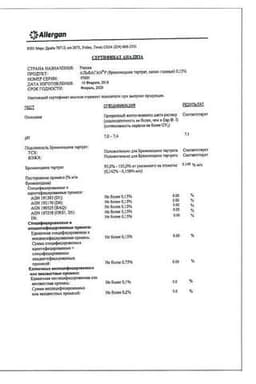 Сертификат Альфаган Р 0,15% капли глазные 5 мл