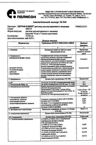 Сертификат Цитофлавин раствор 10 мл 10 шт