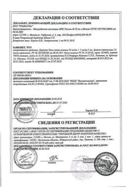 Сертификат Дорзопт Плюс 20 мг/мл+5 мг/мл капли глазные 5 мл