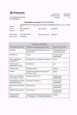 Сертификат Акридерм Гента 0,05%+0,1% мазь для наружного применения 30 г
