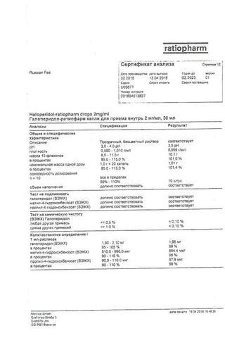 Сертификат Галоперидол-ратиофарм