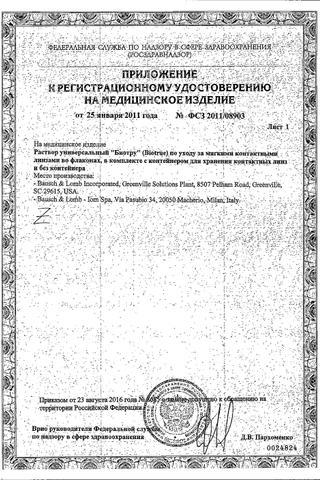 Сертификат Biotrue раствор 300 мл