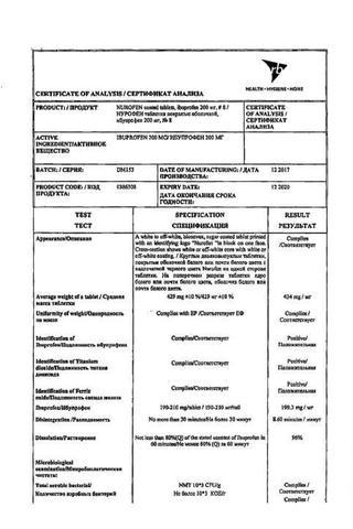 Сертификат Нурофен таблетки 200 мг для детей 8 шт