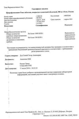 Сертификат Ципрофлоксацин-Тева