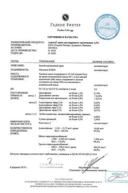 Сертификат Аэртал 1,5% крем для наружного применения 60 г