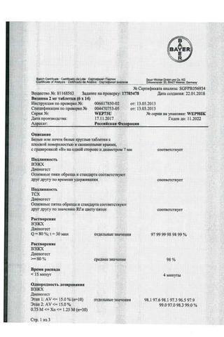 Сертификат Визанна таблетки 2 мг 84 шт