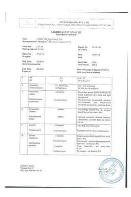 Сертификат Ирифрин БК 2,5% капли глазные 0,4 мл 15 шт