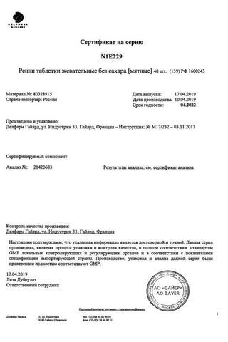 Сертификат Ренни таблетки жевательные апельсин 48 шт