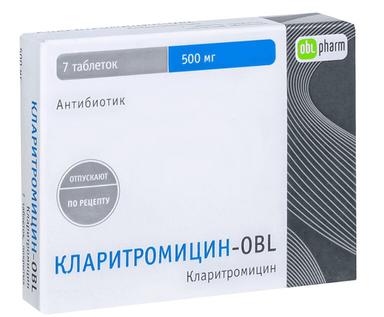 Кларитромицин-OBL таб.п.п.о.500мг №7
