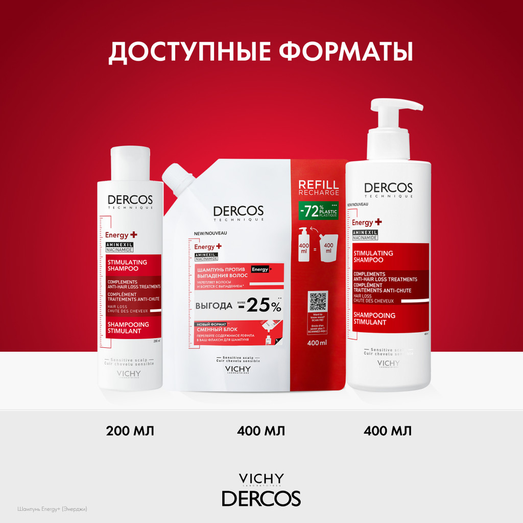Vichy Деркос Аминексил Энерджи+ Шампунь против выпадения волос 200 мл