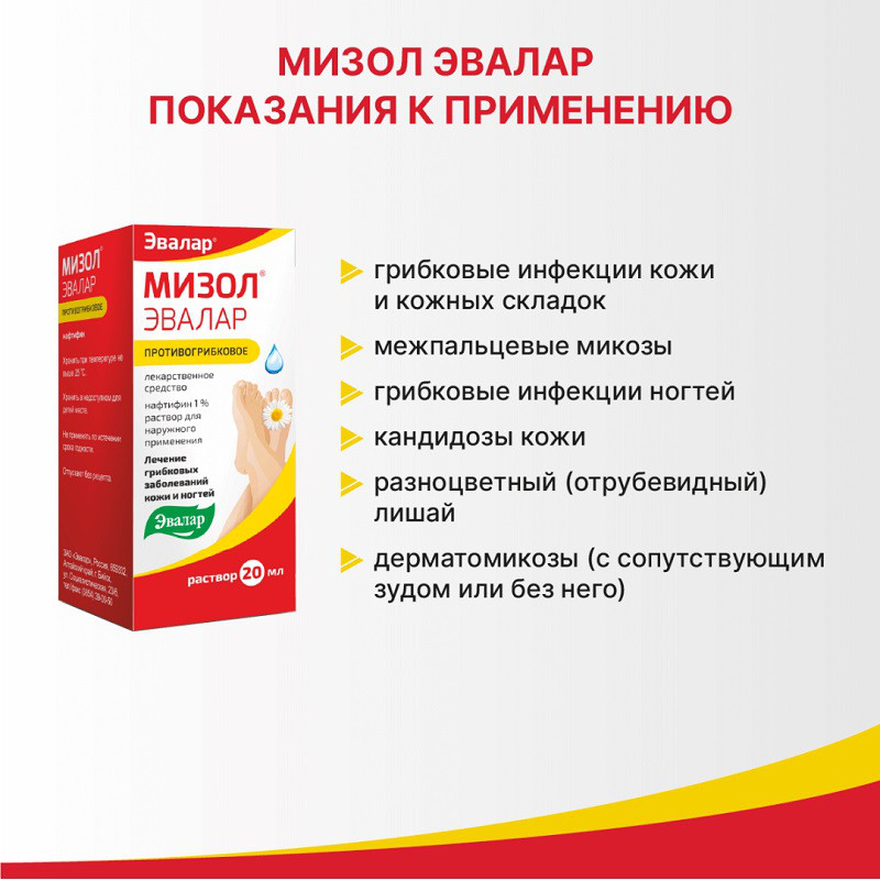 Мизол Эвалар 1% раствор для наружного применения 20 мл