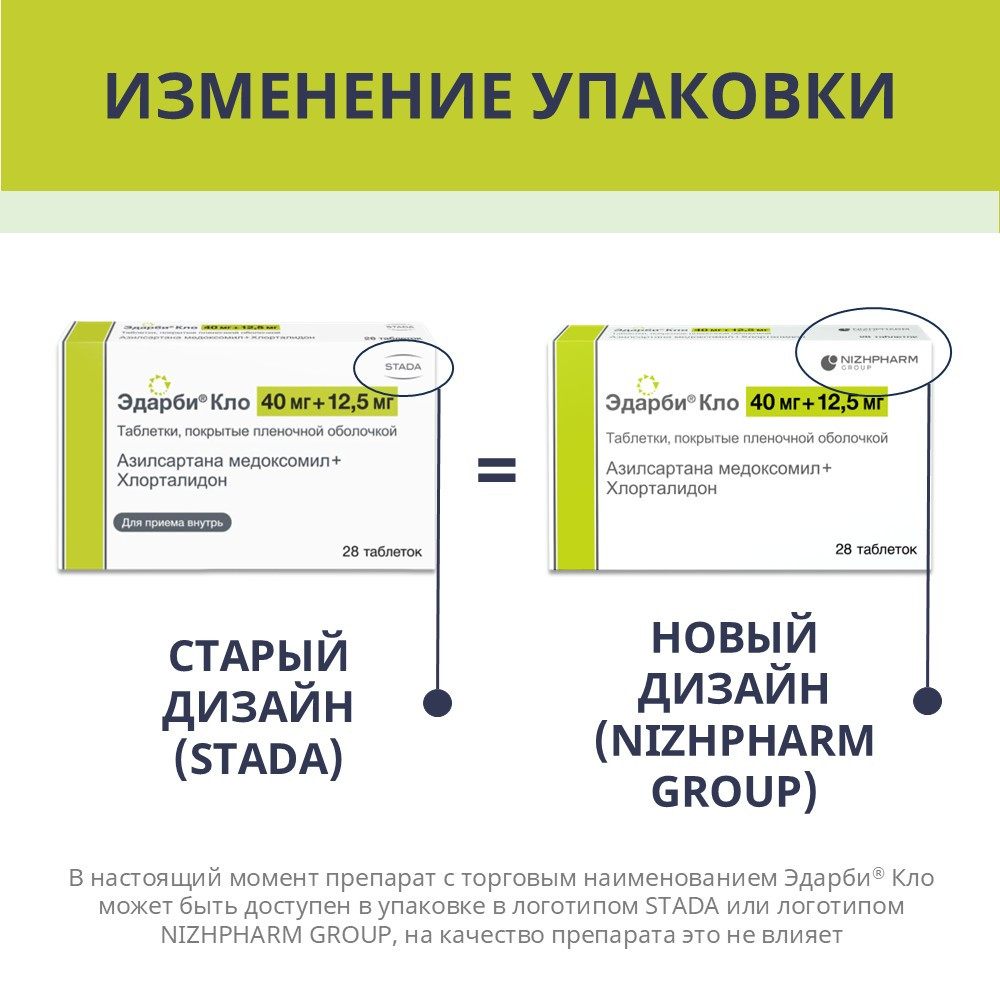 Эдарби Кло 40 мг+12,5 мг таблетки 28 шт